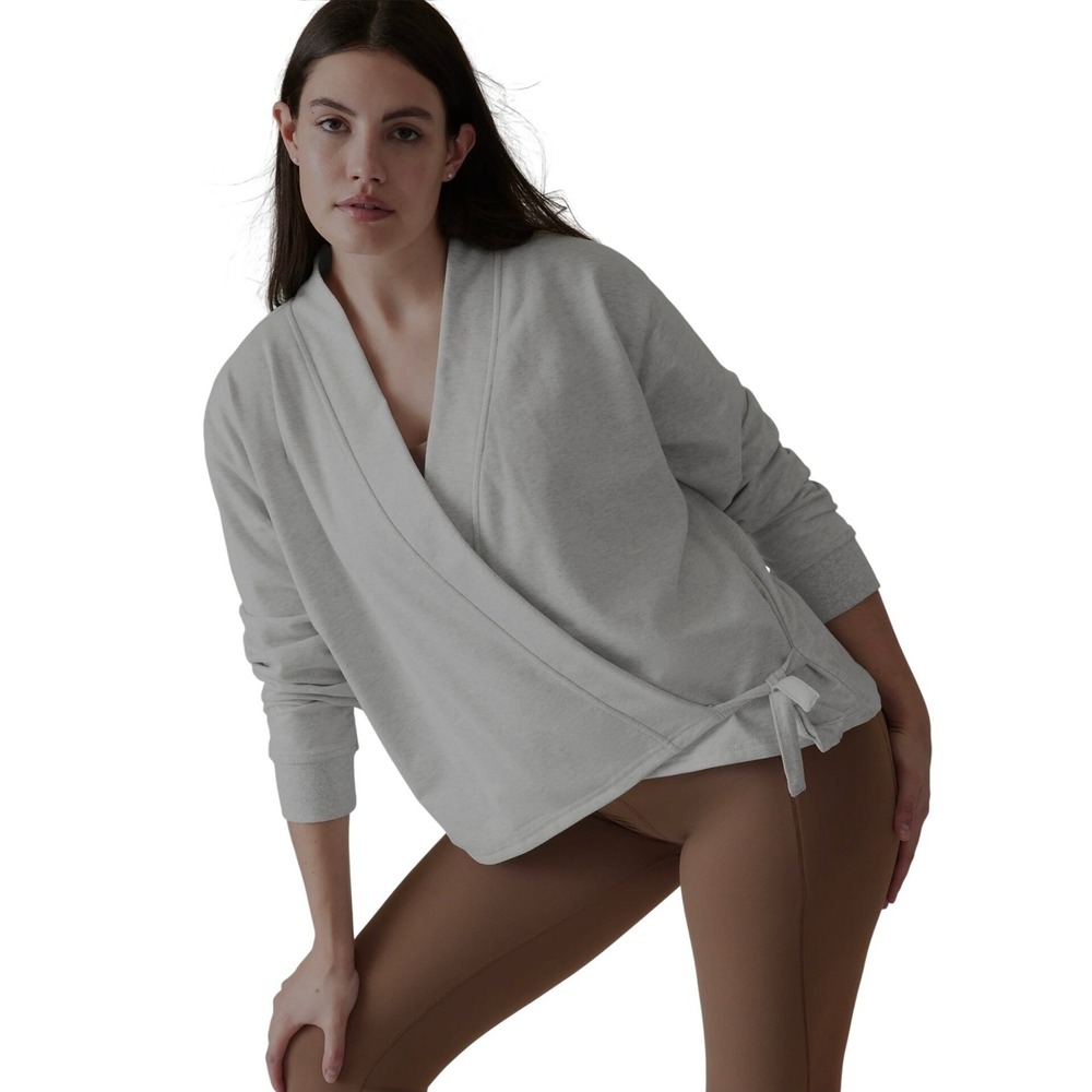 Athleta Retroterry Wrap Sweatshirt Gray Heathered Side Tie Yoga Top Size M